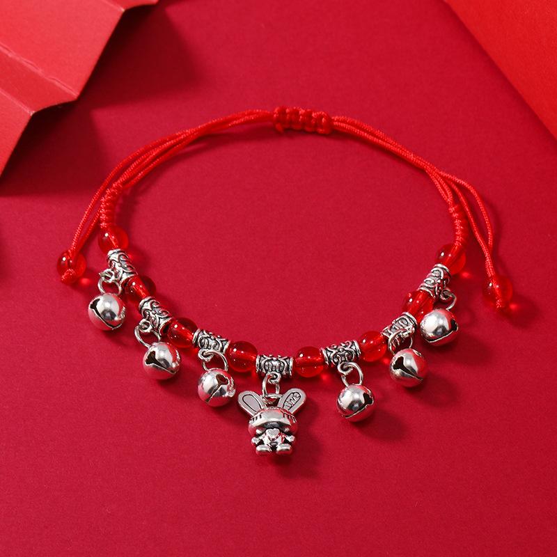 Zodiac red rope woven bell bracelet natal life men's and women's versatile hand rope anklet accessories