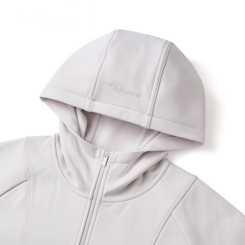 Saucony Solid Logo Casual Comfortable Knitted Hooded Jacket Women jackets Fog-White SC1249105A-WT08