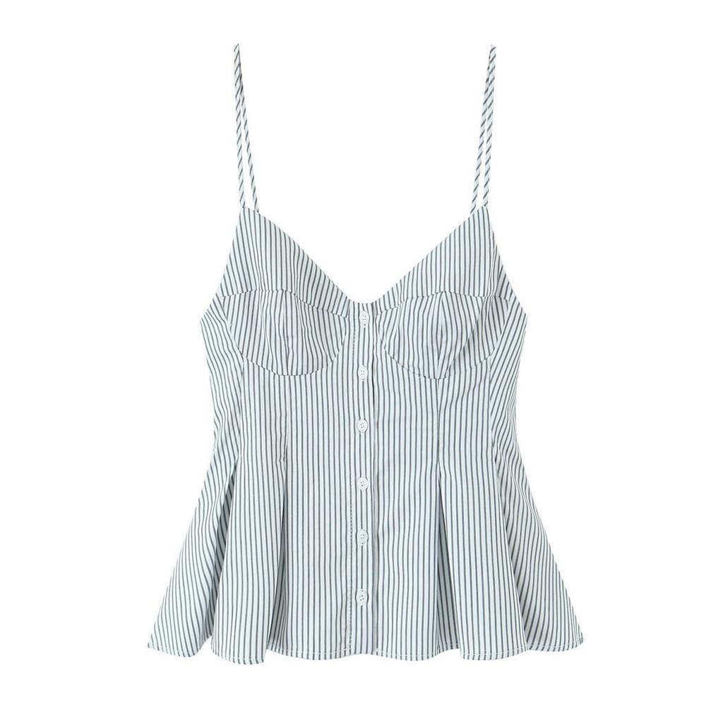 Women's Fashionable Sexy V Neck Striped Suspender Button Short Top