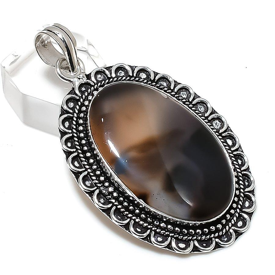 Natural Montana Agate Gemstone Handmade 925 Sterling Silver Pendant 2.48" Z4v77