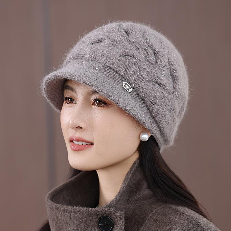 Wool Hat for Women's Autumn and Winter New Middle-aged Velvet Thickened Cold-proof and Warm Knitted Hat