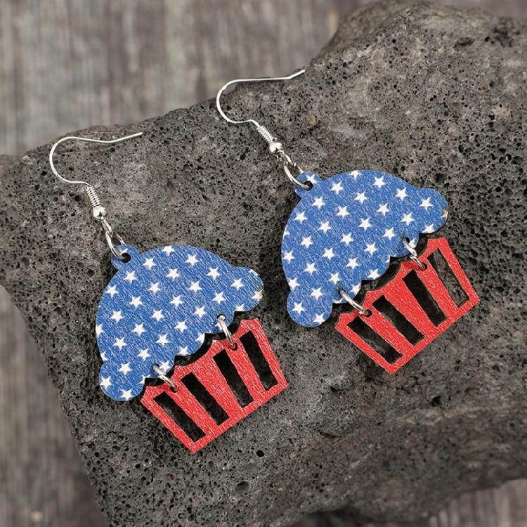 Elegant Star Print Cupcake Shaped Pendant Earrings For Women Embracing American Traditions At Festive Occasions