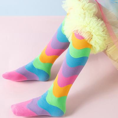Yousheng Kids Rainbow Knee Socks Colorful Knee High Socks Girls Funny Boot Socks with Tulle Frill for Dress-Up Parties Festive Events