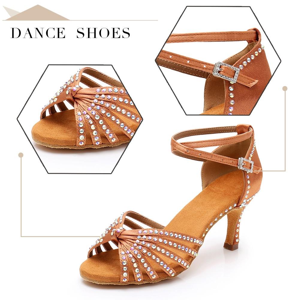 Women's Satin Latin Dancing Shoes Salsa Party Ballroom Dancing Shoes High Heeled 7cm