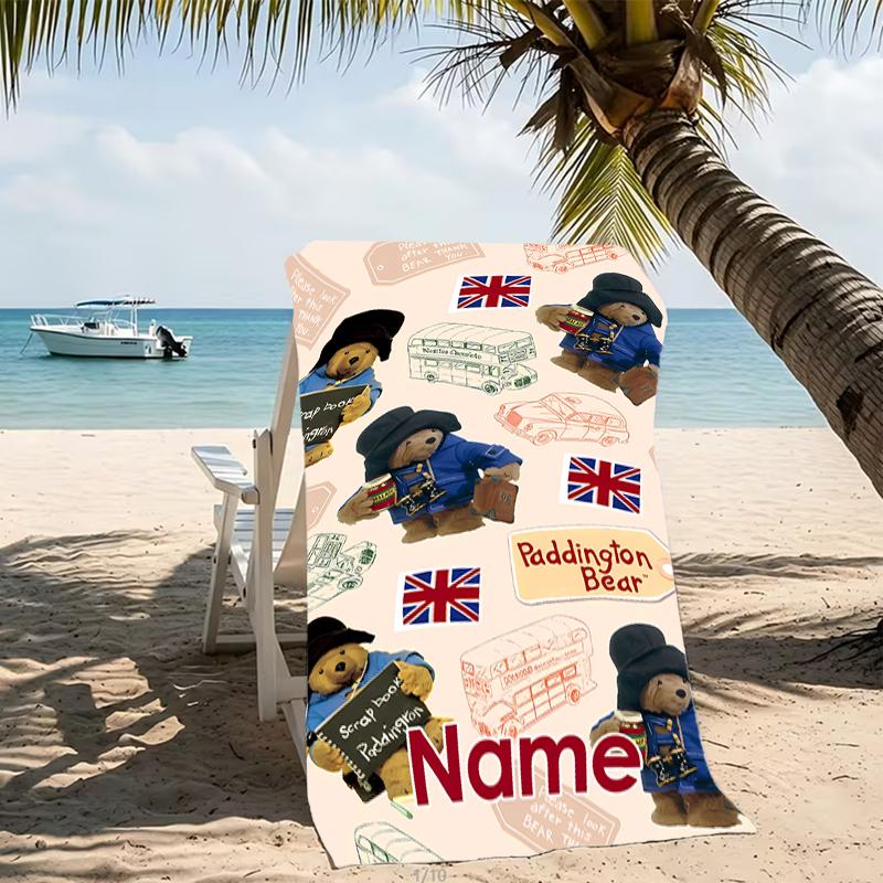Customizable personalized beach towels Paddington Bear themed designs.Suitable for the beach, yoga, sports;ideal as beach accessories