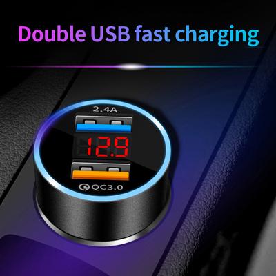 Chargeur de voiture double USB 4,8 A, 12 V-24 V, affichage LED, charge rapide QC3.0, alliage d'aluminium, pour smartphone
