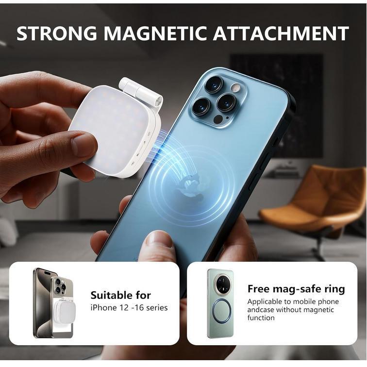 M27 Portable Pocket Fill Light Magnetic Mobile Phone Selfie Light 180-Degree Flip Phone Stand Built-in Mirror Rechargeable