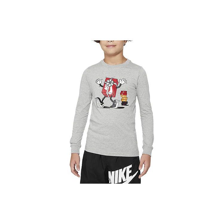 

Nike Printed Crew Neck Casual Long Sleeve T-Shirt Kids Tops Gray FJ6387-063 XL