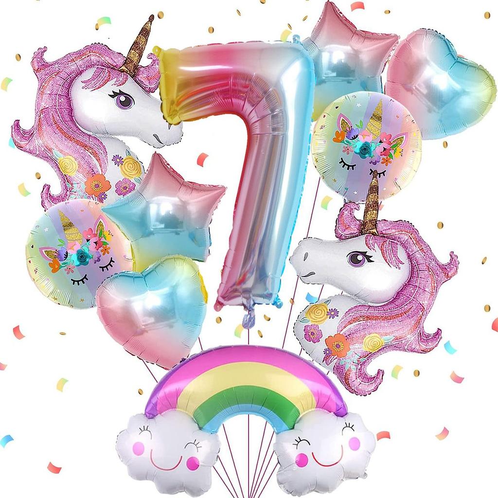 Unicorn Digital Balloon Set for Children's Birthday Party Rainbow 1-9 Birthday Party Balloon Decoration