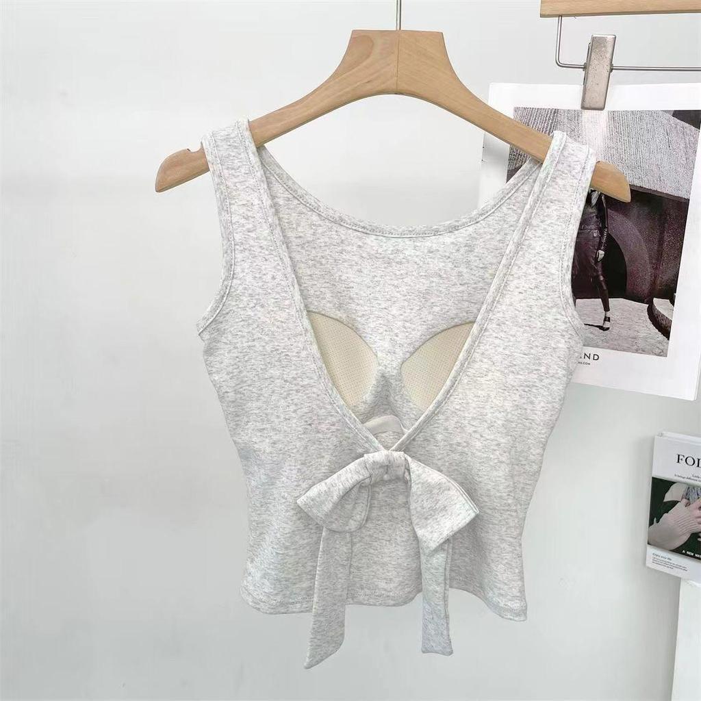 Korean Style Slimming Women's Summer Vest with Chest Pad and Bow Top
