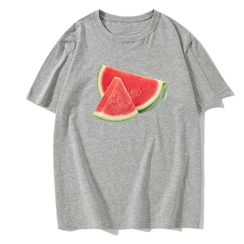 Summer Men's Short Sleeved Fun Fruit Watermelon Print Round Neck Trend Fashion Casual Solid Color T-shirt Men's Top