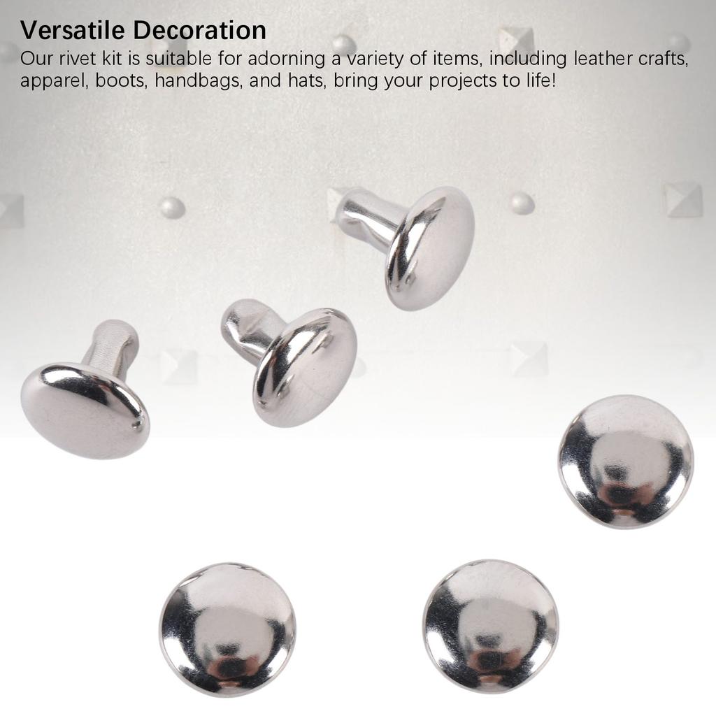 Set 500 nituri dublu față, oțel inoxidabil, vârf rotund, 8x6mm, set știfturi pentru meșteșuguri din piele, îmbrăcăminte B
