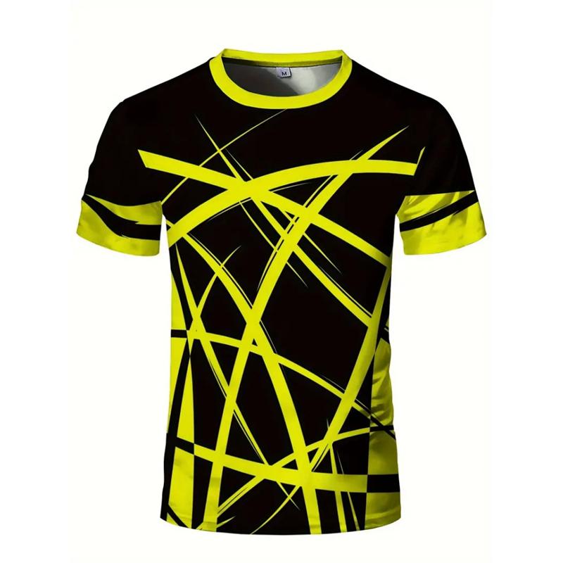 Fashionable Geometric Pattern Men's 3D Printed T-shirt Summer Casual Running Round Neck Top Badminton Table Tennis Sports Short Sleeved Clothing