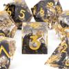 7 Stück schwarze, goldene Zahlen, scharfkantige Harzwürfel, polyedrische Würfel, geeignet für Rollenspiele, RPG-Brettspiele