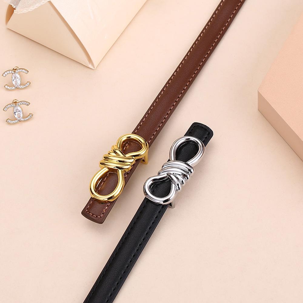 Women's Leather Belt with Rope Knot, H Buckle, Thin Waistband - 2026 Fashionable Accessory