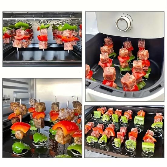 10Pcs Vertical Grill Skewers Stainless Steel Rotisserie Rack Kebab Skewers BBQ Kebab Sticks Easy Maintenance Grill Tools