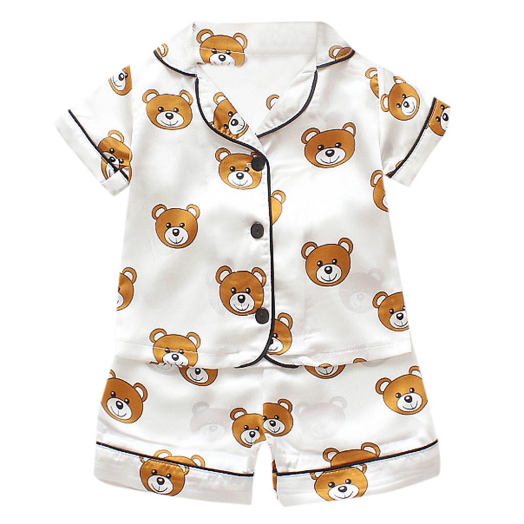 Toddler Kids Baby Boys Girl Cartoon Pajamas Sleepwear T shirt Shorts Clothes Set