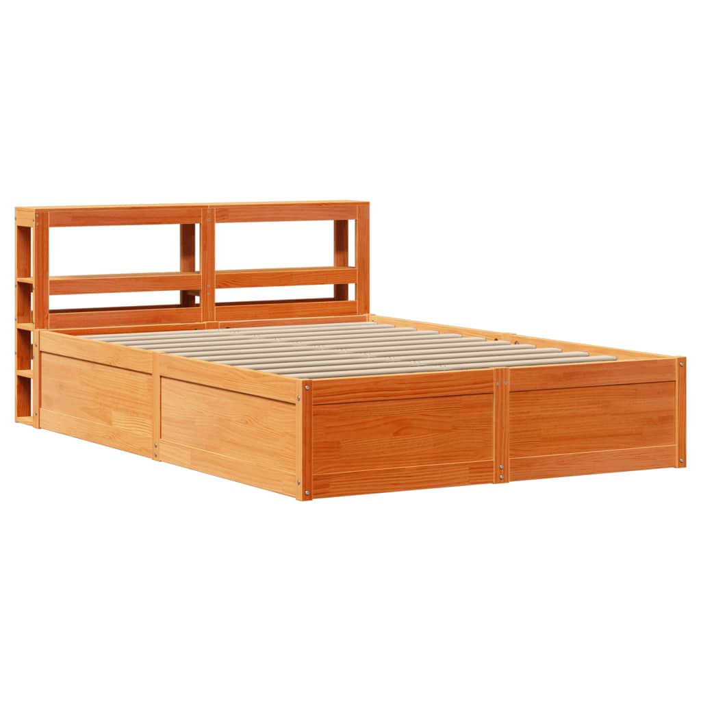 Vidaxl Bed Frame with Headboard, Waxed Brown, 135x190 Cm, Pine