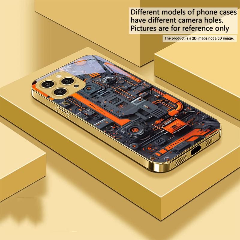 Yellow circuit board For IPhone 16 16Pro Max 15 P ro 14 13 Plus 12 Mini 11Pro Max XS Max XR Golden tempered glass phone case