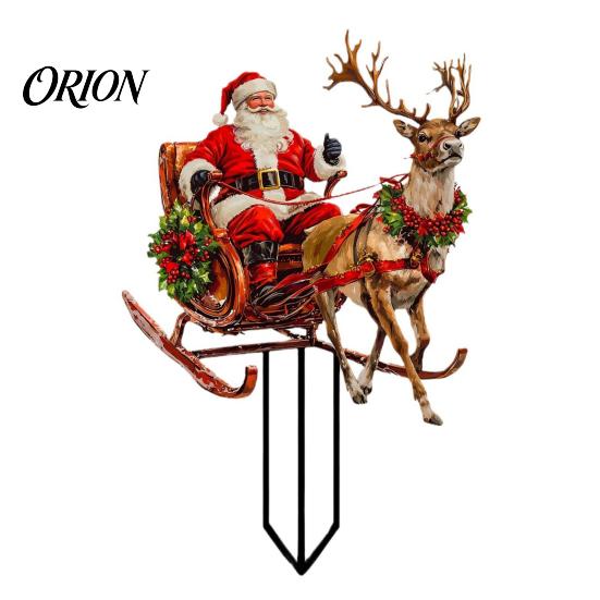 Double Sided Printed Stakes Santa Claus Garden Stake, Christmas Acrylic Yard Sign, Reindeer Sleigh Ornament for Outdoor Lawn Patio Planter Cute