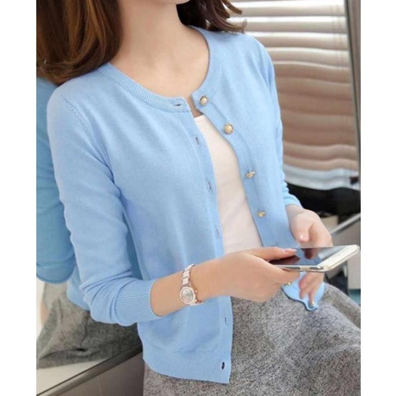 Autumn Winter Knitted Cardigan Women's Sweater Jacket 2025 Round Neck Long Sleeve Korean Version Thin Top Solid Color Casual Simple Outer Top Clothing