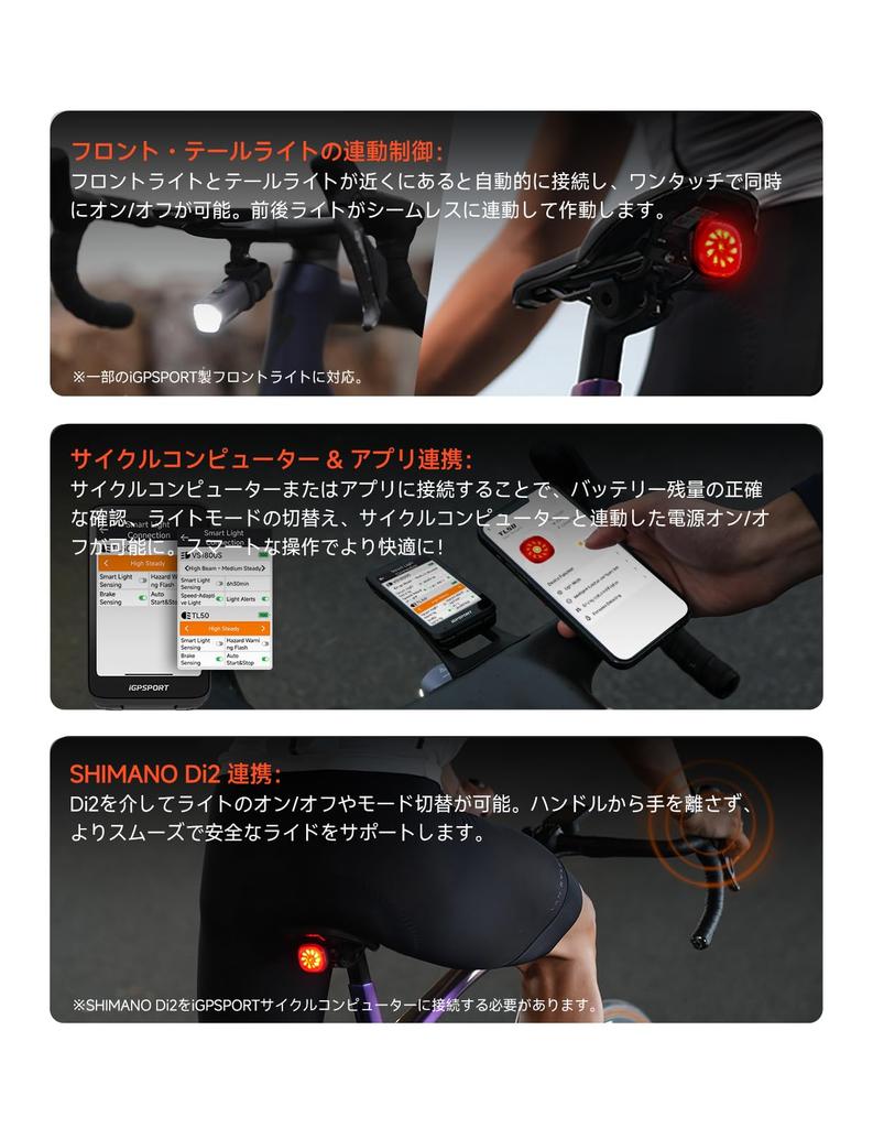IGPSPORT TL50 Luce Posteriore per Bicicletta Intelligente Avviso Frenata Illuminazione 280°