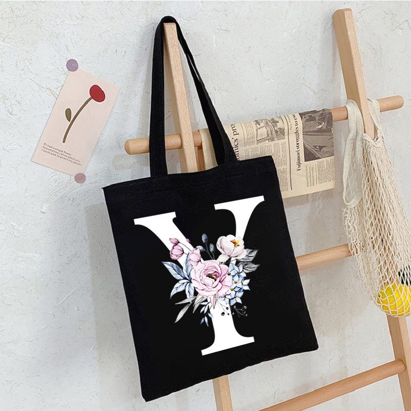 Alphabet24 Letter Print Student Portable Canvas Bag Tote Bag Large Capacity Messenger Bag