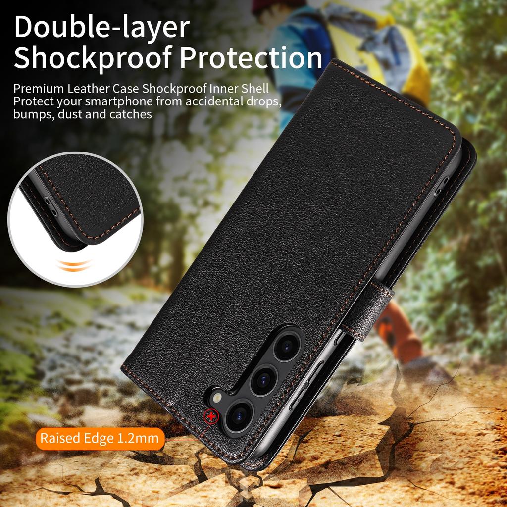 Para Samsung Galaxy S23 Capa de Couro Textura Lichia Bloqueio RFID Carteira Suporte Capa de Telefone