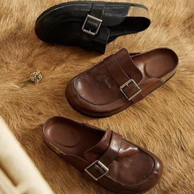 Fashion 2024 Women's Closed Toe Slippers PU Leather Clogs Sandals For Women Retro Fashion Garden Clog Slides Hot Popular Mule Clogs Shoe