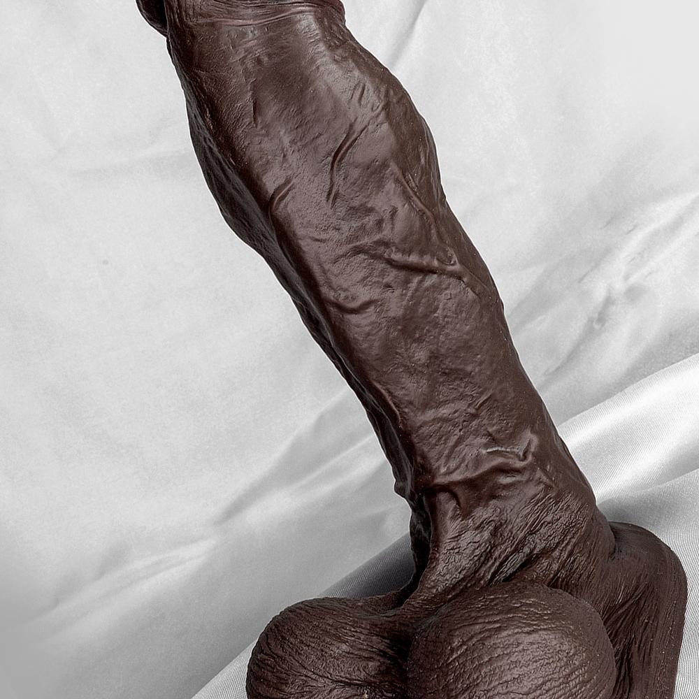 Super Soft Black Tendons Thick Artificial Phallus Female Dildo Liquid Silicone Female Masturbator Sex Toy