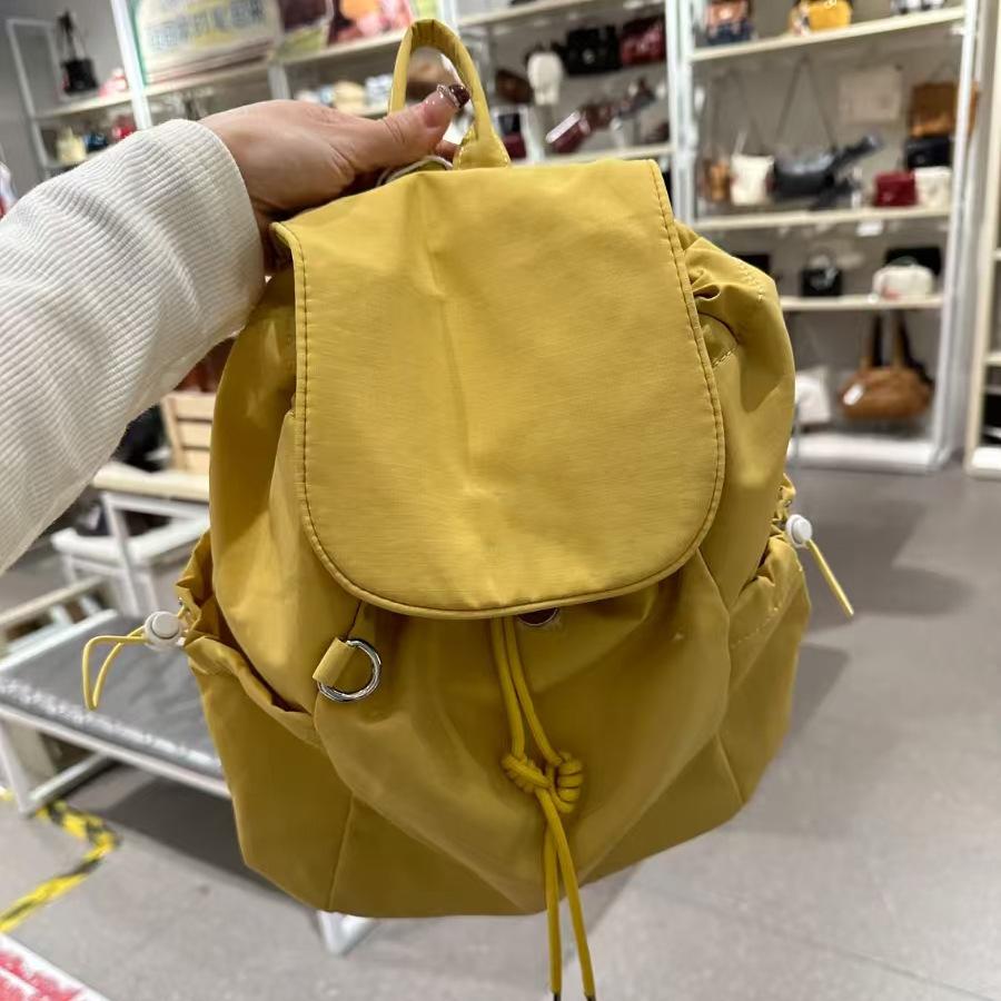 Japanese Casual Art Canvas Backpack Ins Fashion Drawstring Pleated Schoolbag Internet Celebrity Nylon Large Capacity Backpack