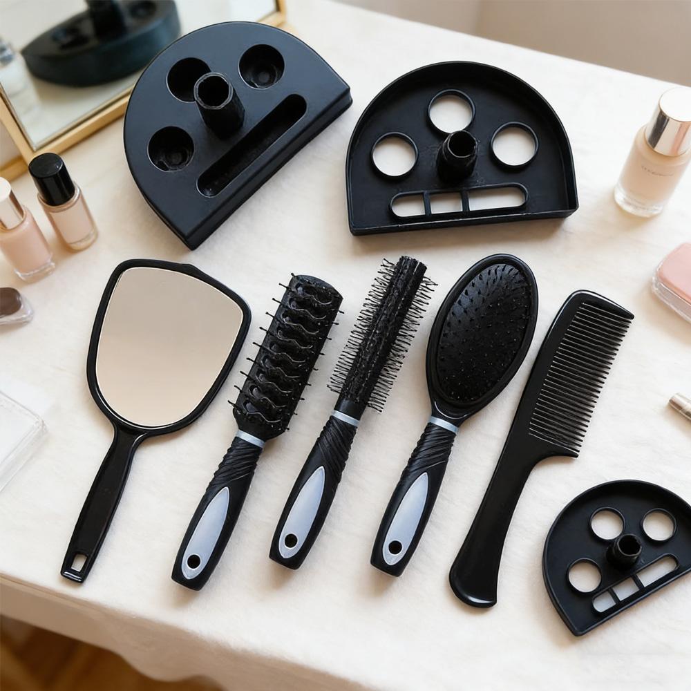 Best Seller 5 Pcs Mirror Comb Set with Base - Hair Grooming Styling Tools for Men Women Home Salon