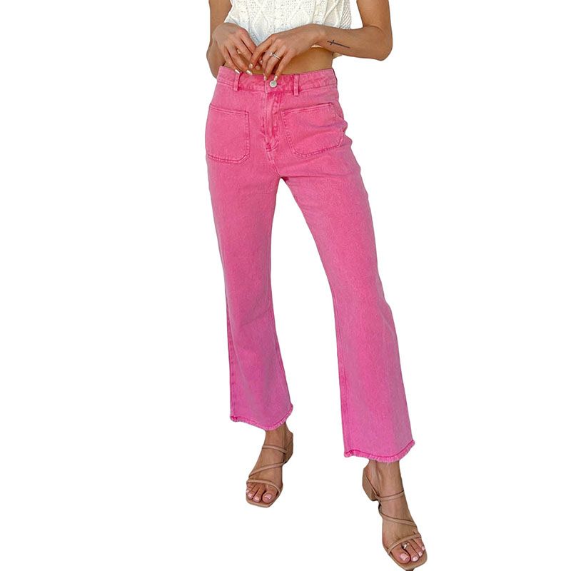

Solid Color Fashion Frayed Casual High Waist Denim Trousers LC7711675-Pink 16