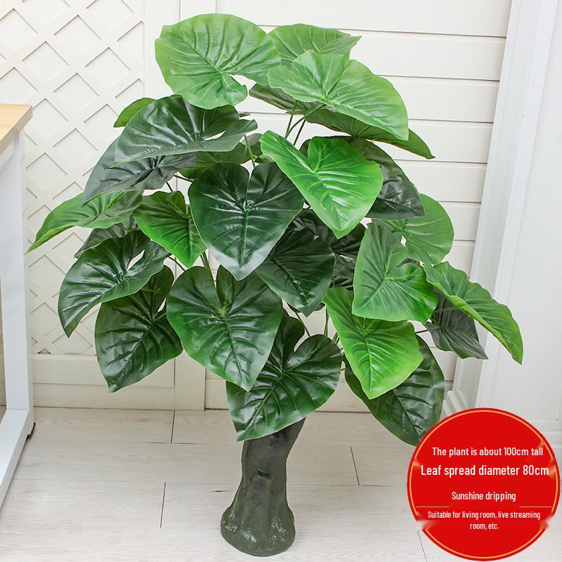 Artificial Bonsai Flower Indoor Decoration - Large Green Potted Plant with Drooping Guanyin Leaves for Living Room Ornaments.