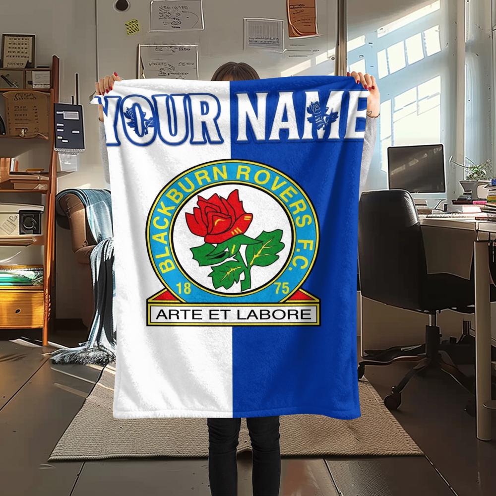 1PC Custom Name Blackburn Rovers Patterned Flannel Blanket Suitable For All Seasons for Home Decor Warmth and Comfort Gifts Holiday Present