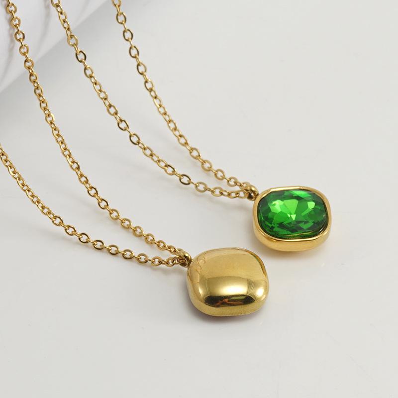 Minimalist Square Zircon Necklace - 18K Stainless Steel Rhombus Pendant Clavicle Chain for Women