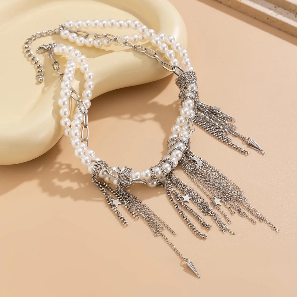 Ingemark Multilayer Vintage Star Love Heart Tassel Link Pendant Choker Necklace Creative Imitation Pearl Chain Party Jewelry New
