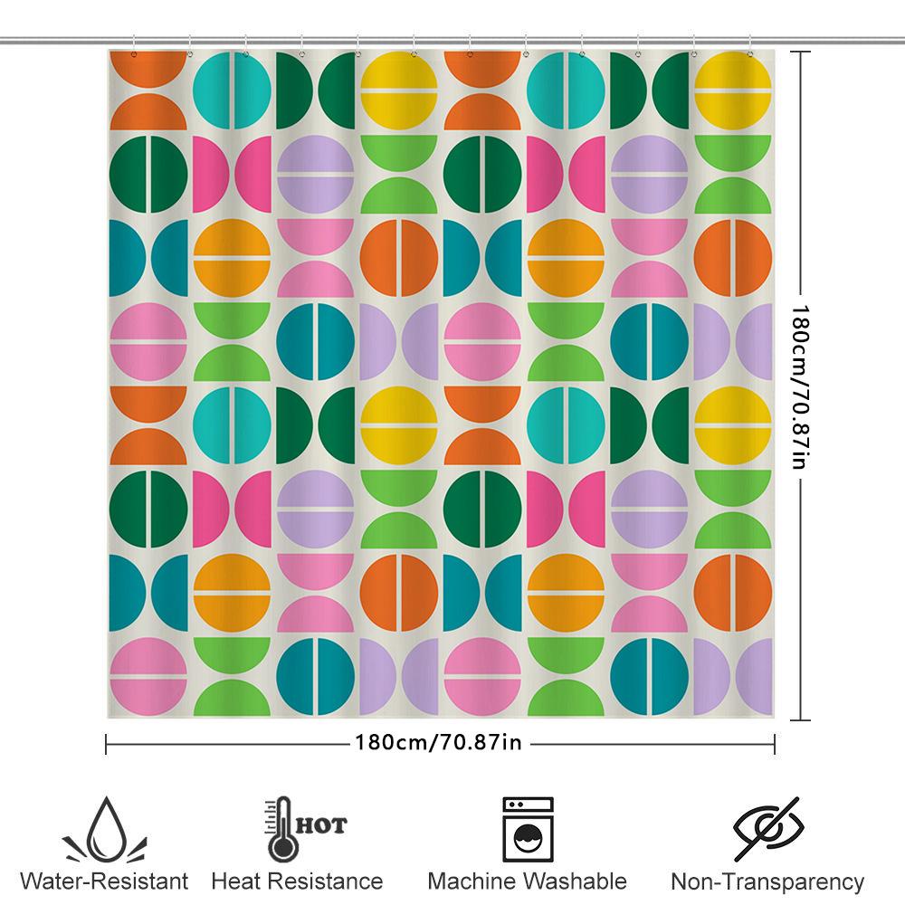 Colorful Circle Shower Curtain Waterproof Bathroom Decorative Fabric Bath Mat Cover Multicolor Medium Size 180X240Cm (Green)