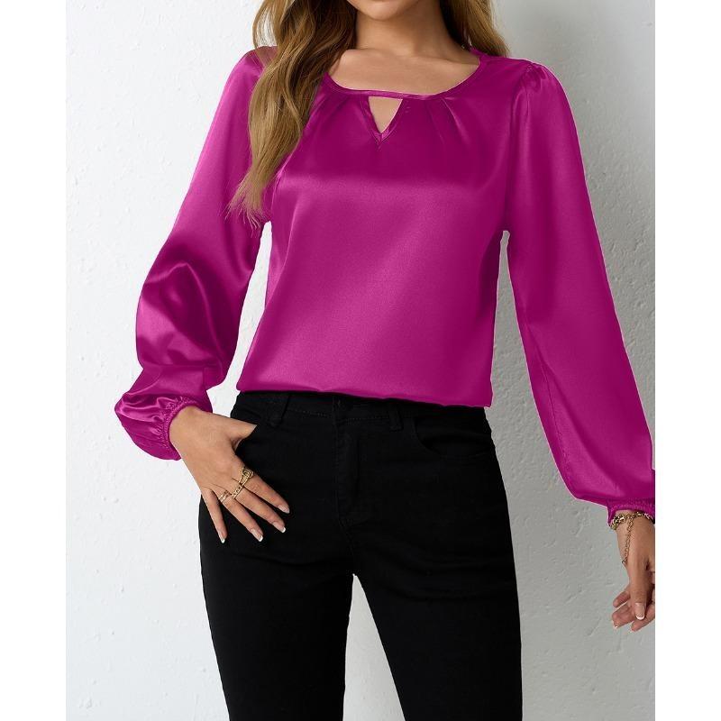 

Сорочка для жіночого одягу шовкова плісована з довгим рукавом тонований топ XL рожевий червоний колір