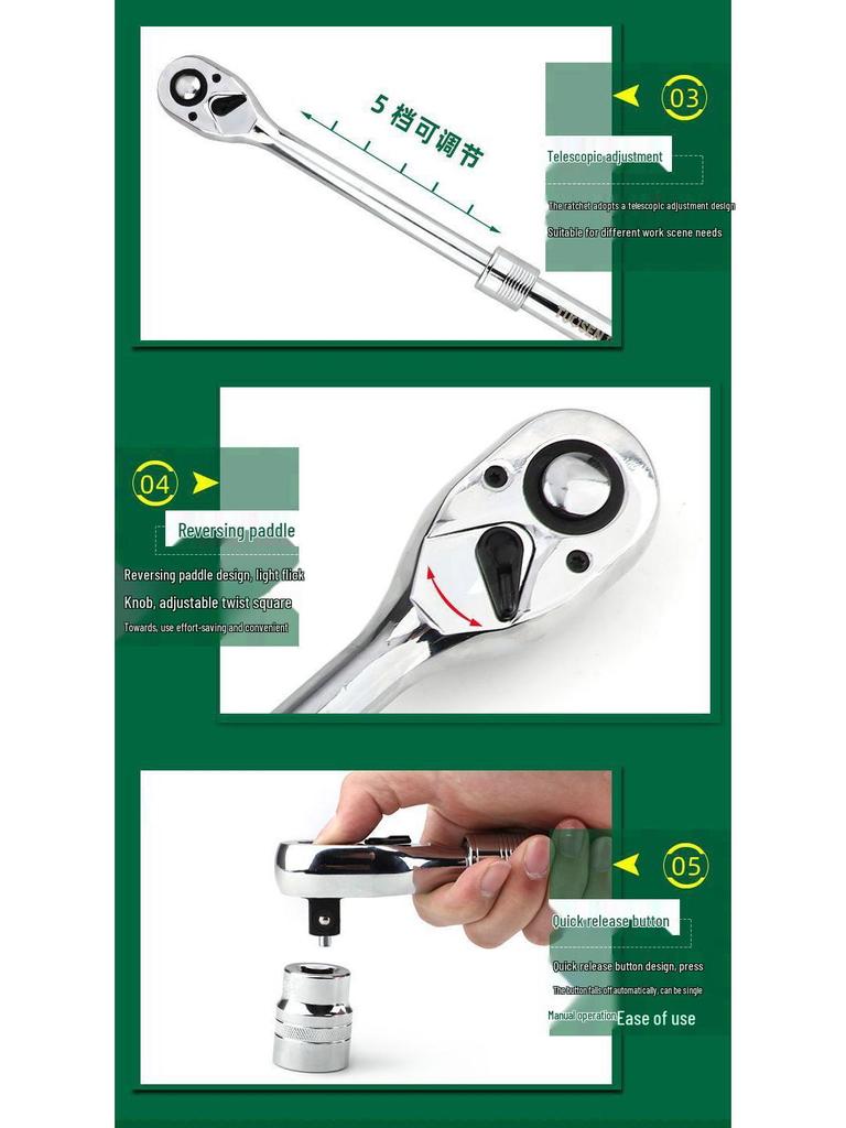 Teleskopische Ratsche Verlängerungsstange - 72 Zähne Schnell Drehmomentschlüssel für Autoreparatur