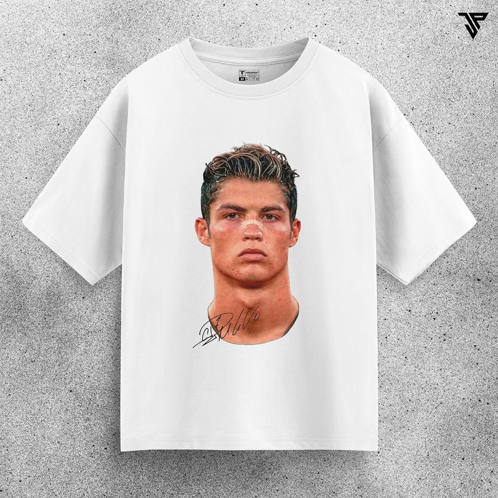 25ss Nové tričko s velkým potiskem obličeje Cristiano Ronaldo Fotbalová superstar Krátký rukáv Barevný potisk Pánské Dámské Unisex Oversized trička