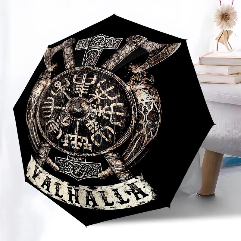 

Viking Viking Pattern Folding Umbrella Fashion Auto-Open 8 Iron Ribs Plastic Handle Foldable Sunshade Perfect Christmas Gifts