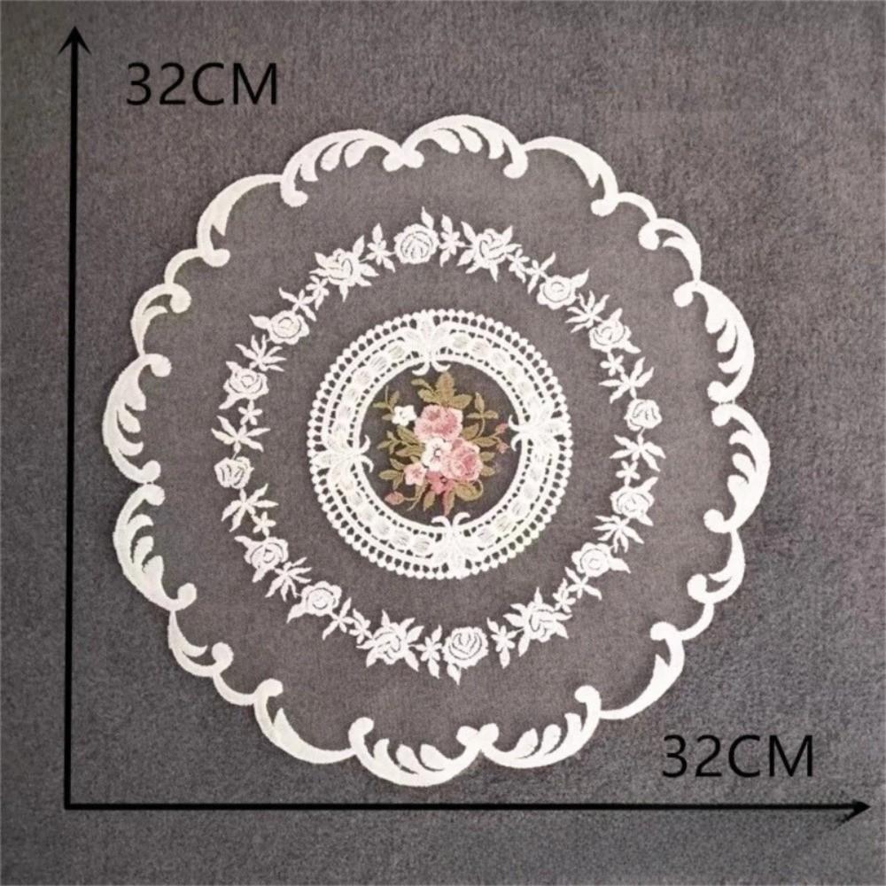 Elegant Lace Trim Embroidered Table Cover White Hollow Lace Table Cloth Round Doily Coffee Coaster Home Decor