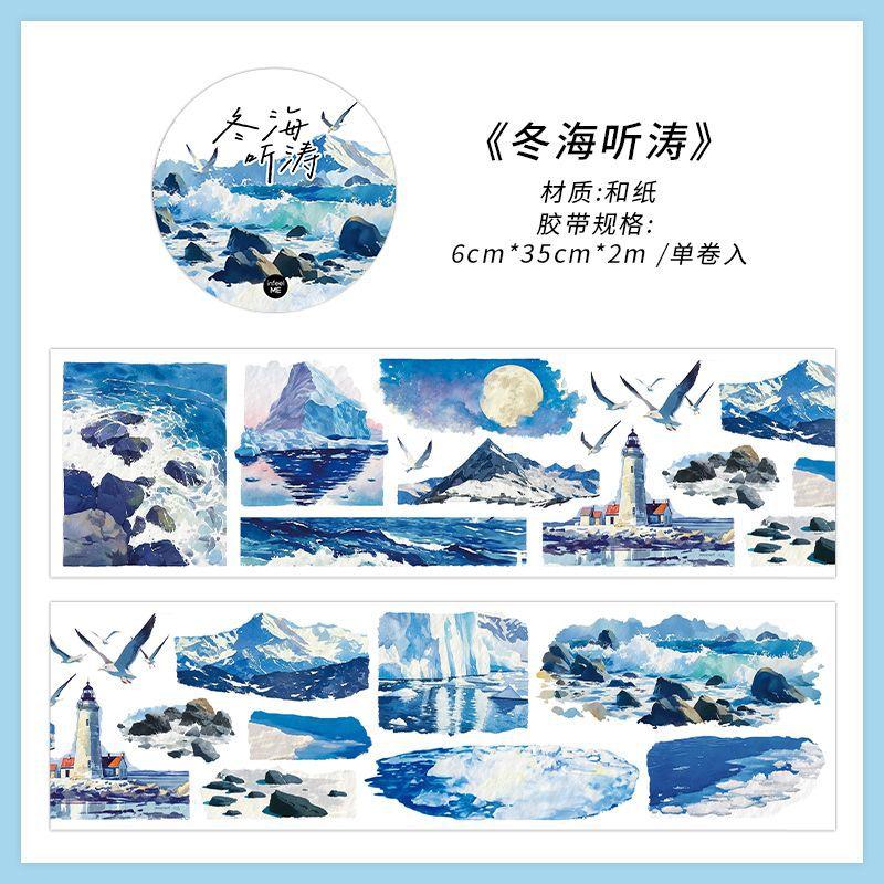 1 Roll 6x200cm Winter Snow Scene Tape Stickers Waterproof PET Material Removable Adhesive Notebook Decor Decals
