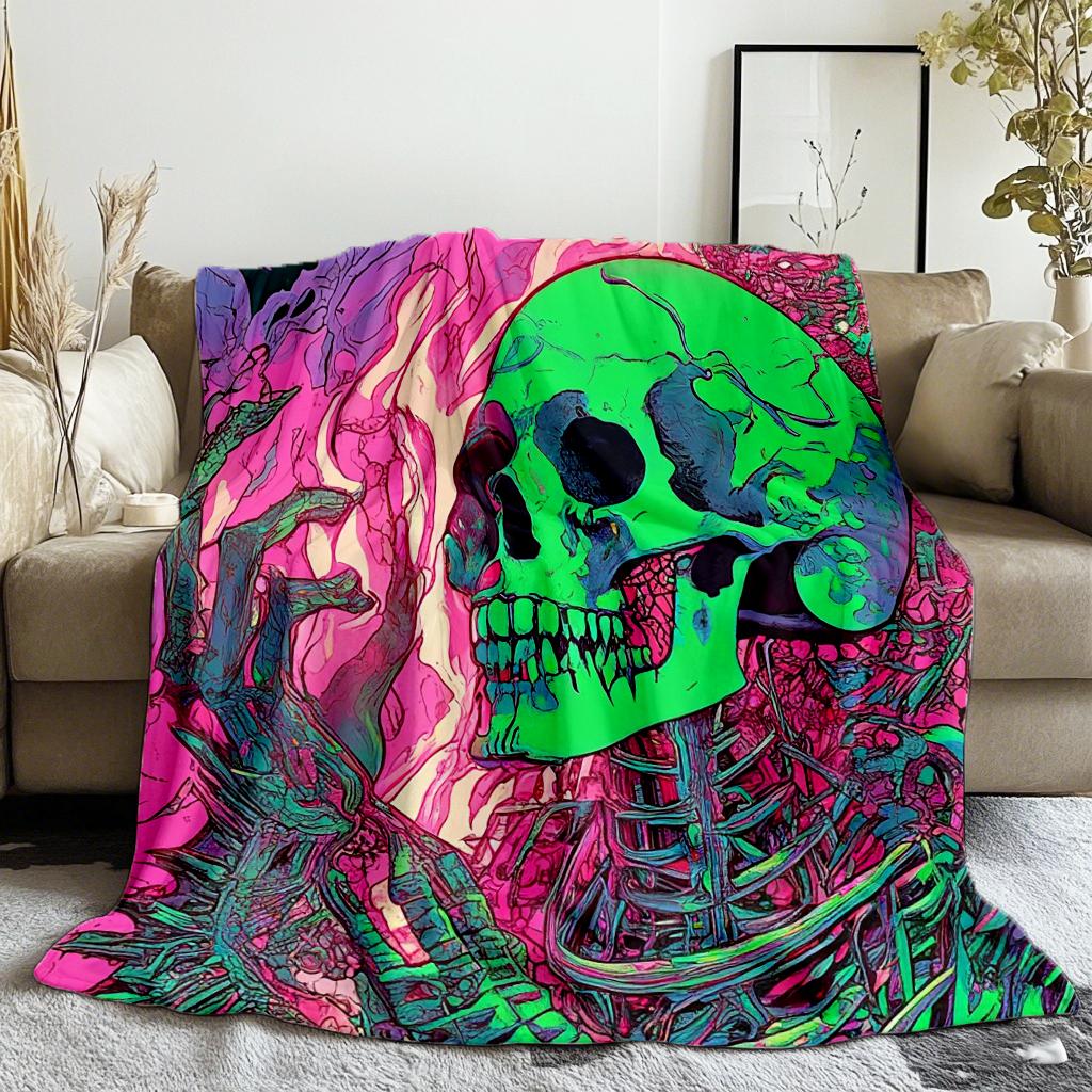 

VIKAMA Psychedelic Skull Thin Blanket The Ancients Daily Printed Warm Throw Blanket for Sofa Bedroom Office Plush Quilt 75x90cm