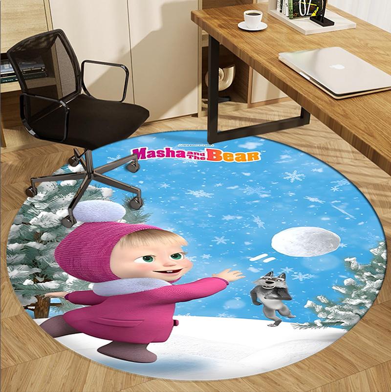Masha and The Bear Pattern Round Rug, Indoor/Outdoor Mat, for Picnic, Gameroom, Bedroom, Office, Living Room, Home Decor Carpet, Birthday Gift