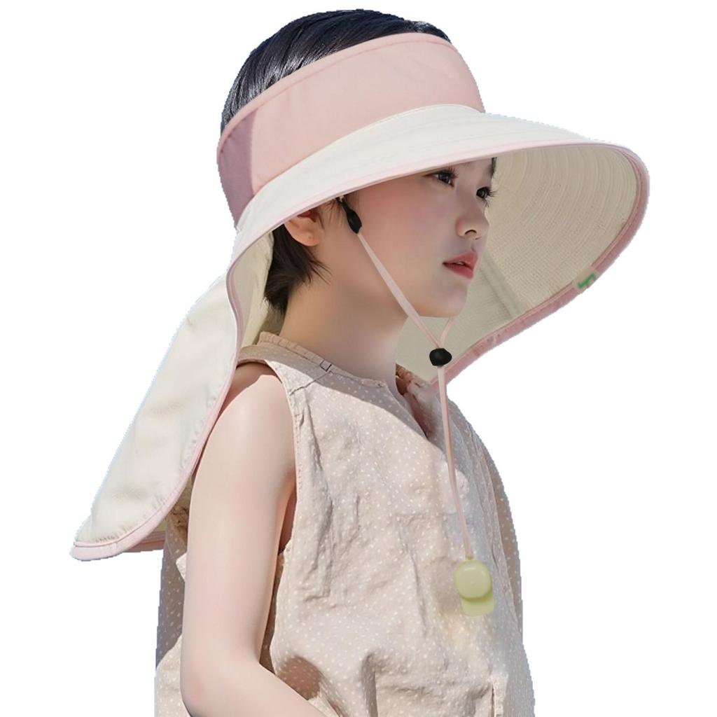 Kids' Summer Sun Hat with Neck Protection, Versatile Large Brim, Cute Half-Open Top for Girls