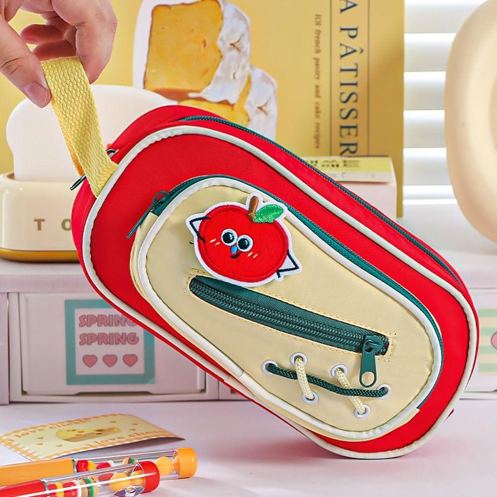 Cute Embroidery Sticker Pen Bag Five Layers Multi-functional Stationery Bag Large Capacity Pencil Case Students