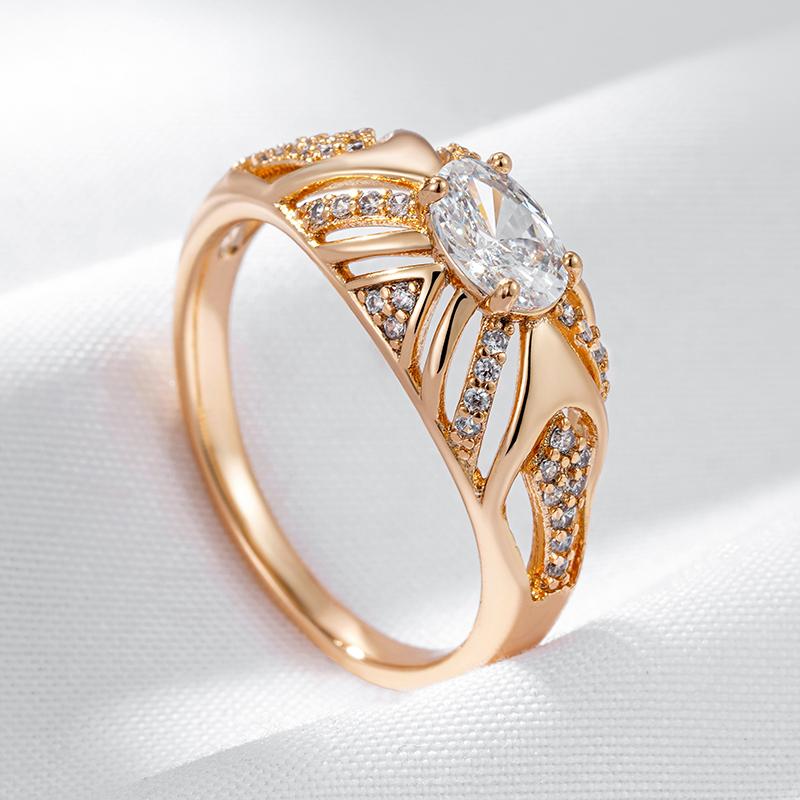Luxury Shiny Oval Natural Zirconia Ethnic Bride Ring For Women  Rose Gold Color Wedding Accessories Daily Fine Jewelry