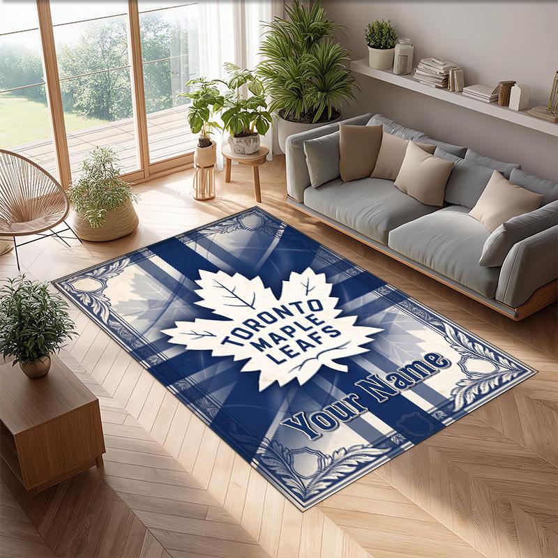 Toronto Maple Leafs Crystal Velvet Rug, Custom Name Text Personalized Non‑Slip Floor Mat for Home Decor Gift